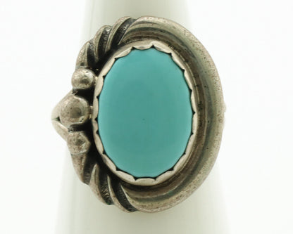 Navajo Ring .925 Silver Natural Blue Turquoise Native American Artist C.1980's