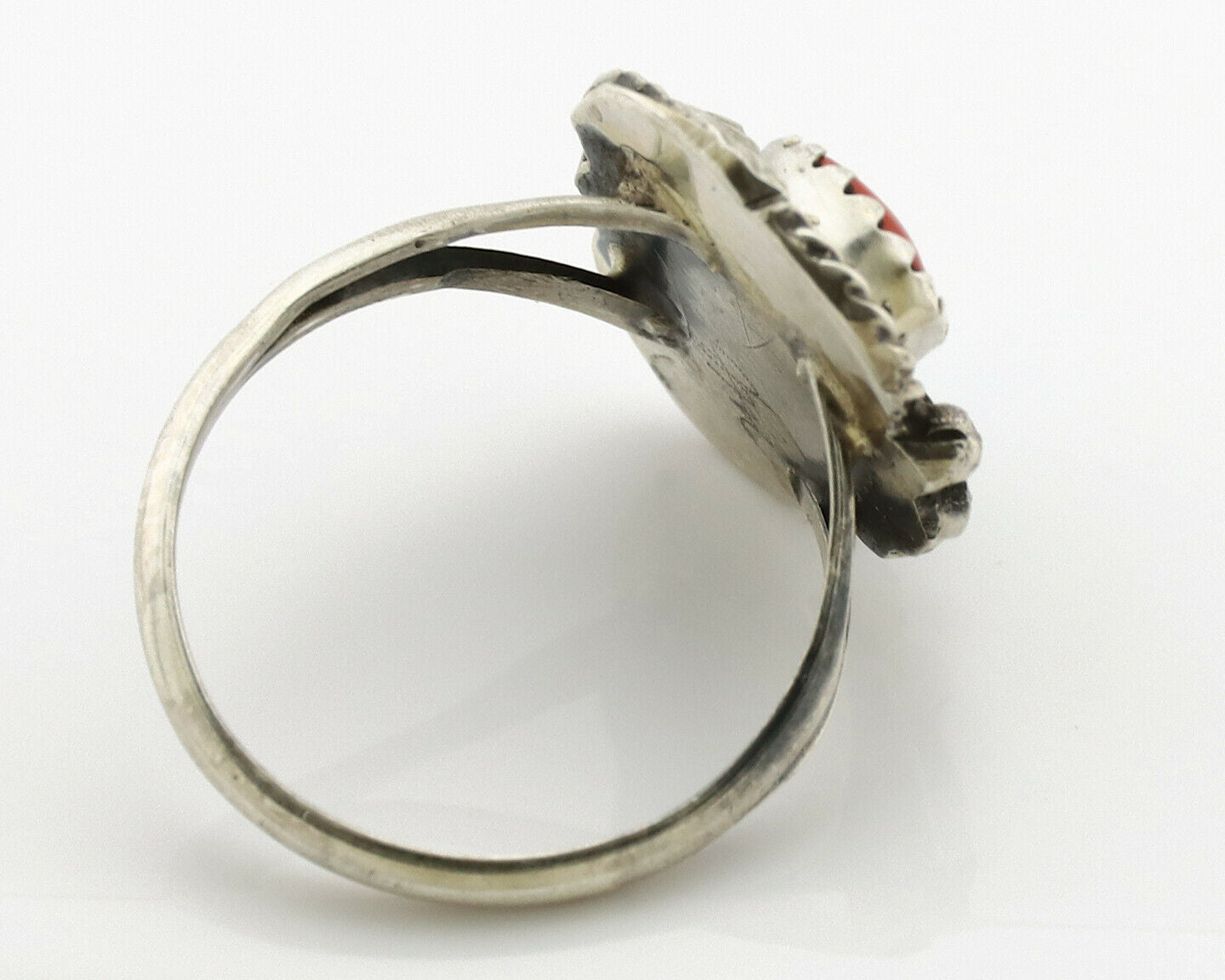 Navajo Ring .925 Silver Turquoise & Coral Artist Signed J Morris C.80's