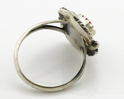 Navajo Ring .925 Silver Turquoise & Coral Artist Signed J Morris C.80's