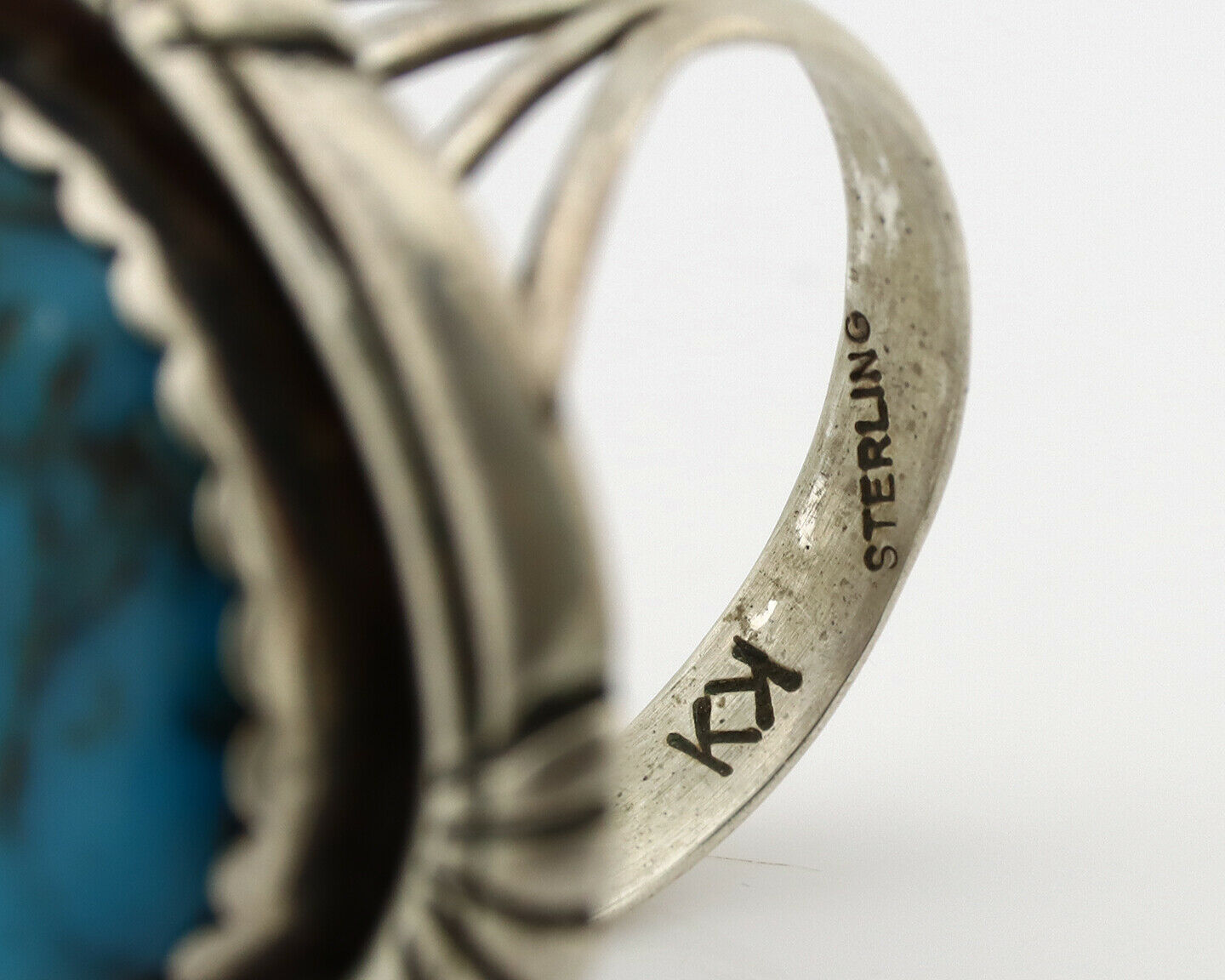 Navajo Ring .925 Silver Nevada Turquoise Artist Signed KK C.80's
