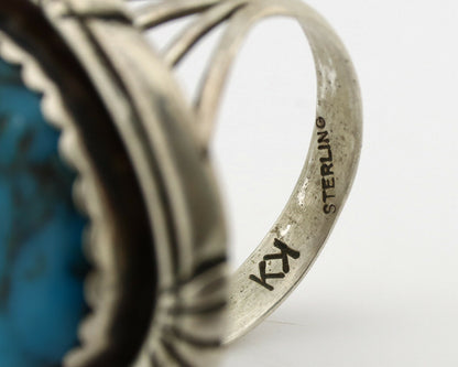 Navajo Ring .925 Silver Nevada Turquoise Artist Signed KK C.80's