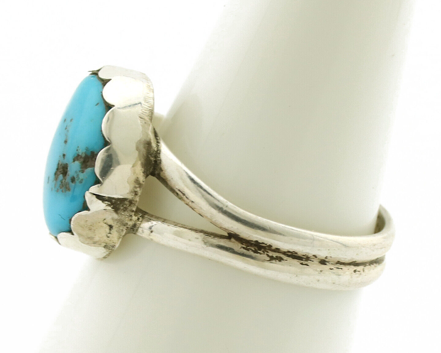 Navajo Ring .925 Silver Sleeping Beauty Turquoise Native American Artist C.1980s