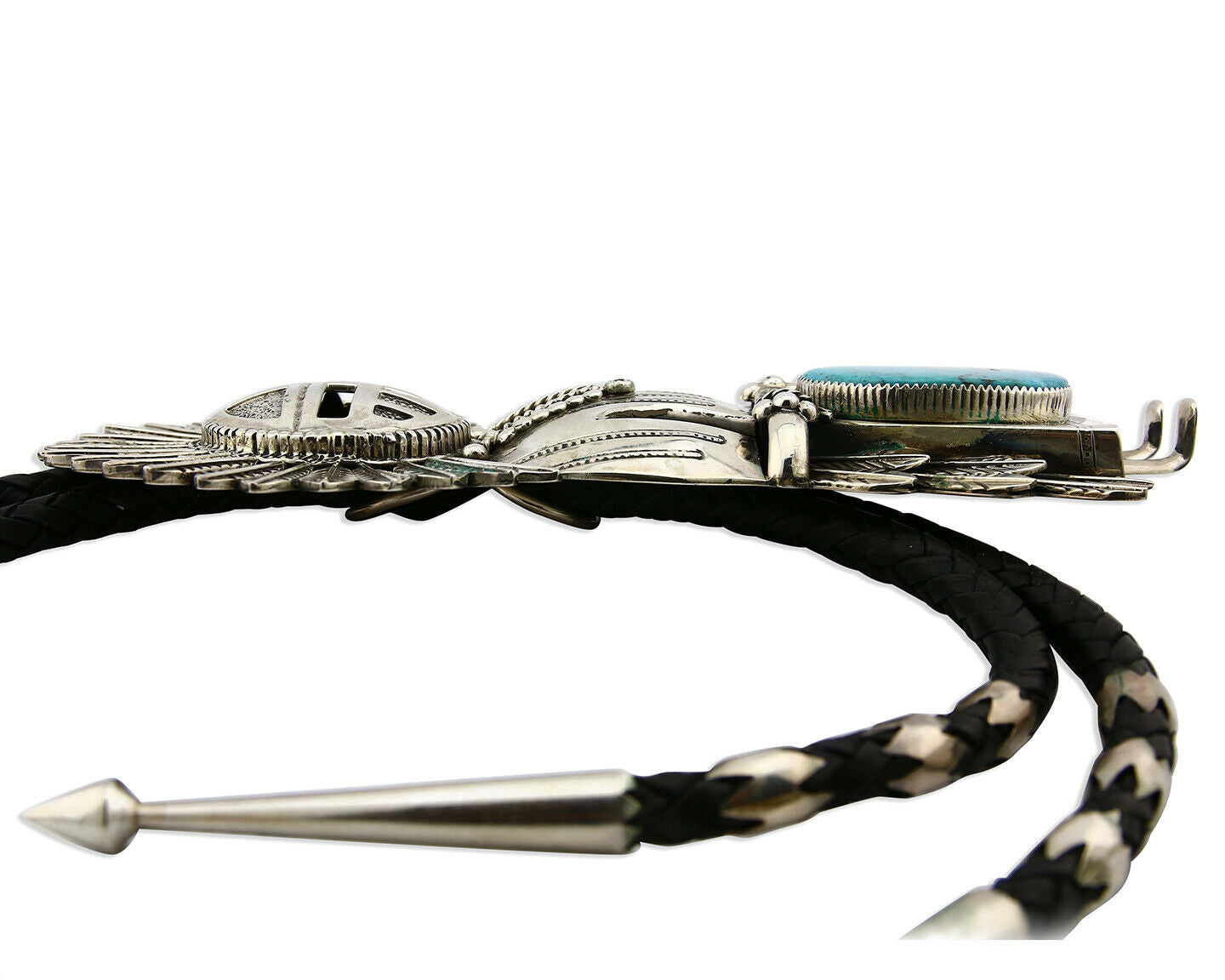 Navajo Bolo Tie .925 SOLID Silver Turquoise Artist Signed S C.80's