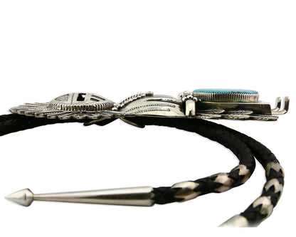 Navajo Bolo Tie .925 SOLID Silver Turquoise Artist Signed S C.80's