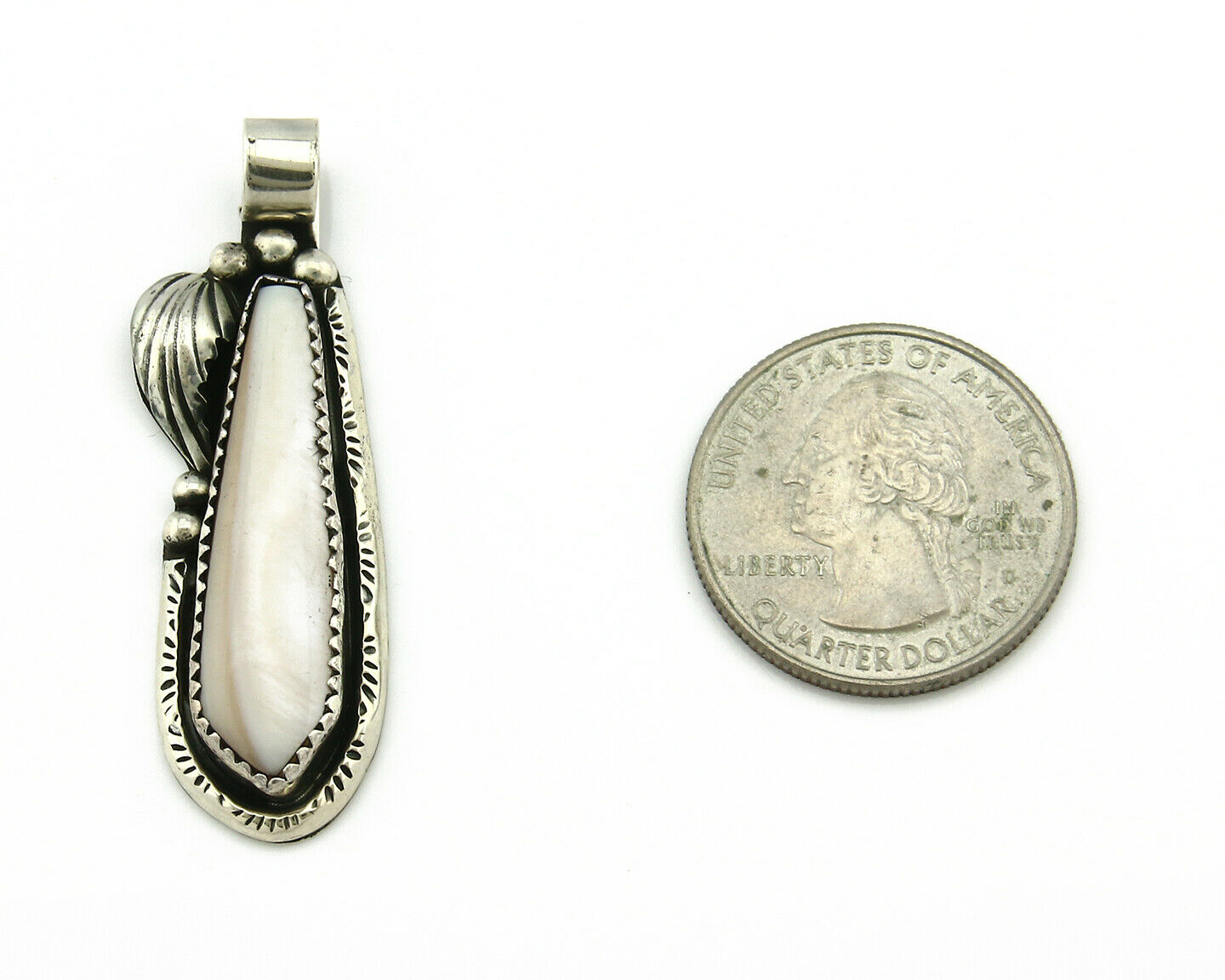 Navajo Pendant .925 Silver Real Natural Pink Mussel Signed Yazzie C.80's