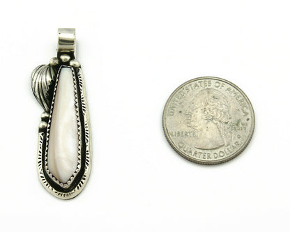 Navajo Pendant .925 Silver Real Natural Pink Mussel Signed Yazzie C.80's