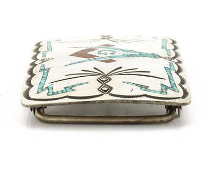 Navajo Belt Buckle .925 Silver Handmade Chip Inlay Artist Signed Bee Gay C.80's