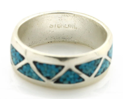 Navajo Chip Inlay Ring 925 Silver Sleeping Beauty Turquoise Artist Silver Cloud