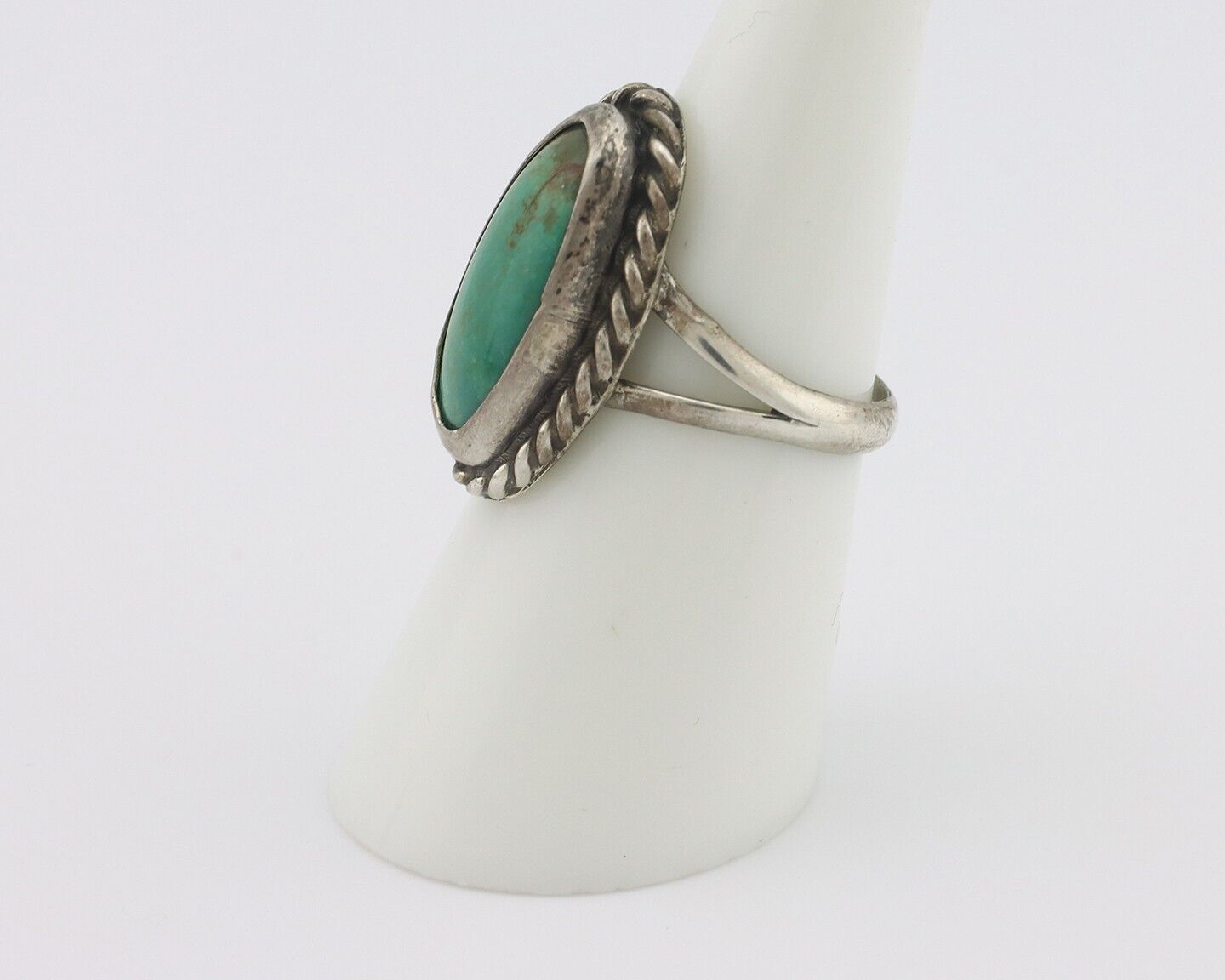 Navajo Handmade Ring 925 Silver Kingman Turquoise Signed M Montoya C.80's