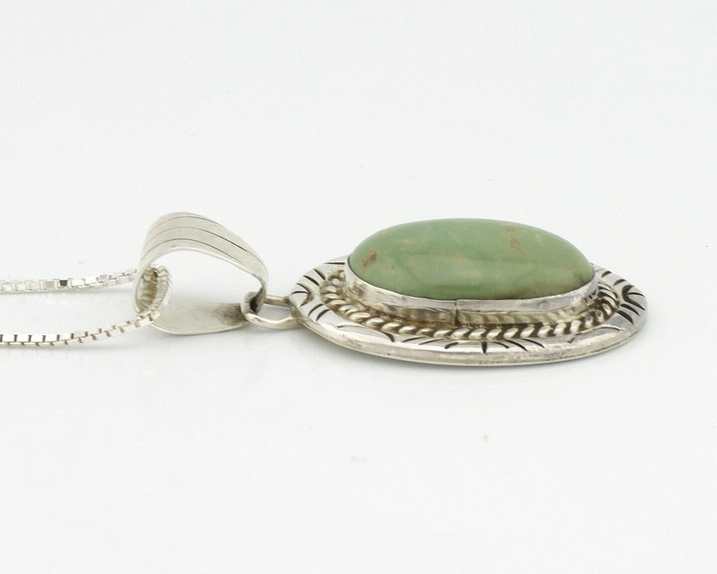 Navajo Pendant .925 Silver Manassas Turquoise Artist Signed JP C.80's
