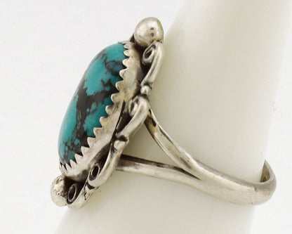 Navajo Ring .925 Silver Sleeping Beauty Turquoise Artist Signed TALHAT C.80's