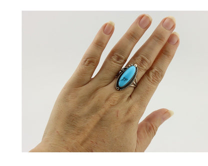 Navajo Ring 925 Silver Natural Blue Turquoise Artist Signed Sarah Curley C.80's