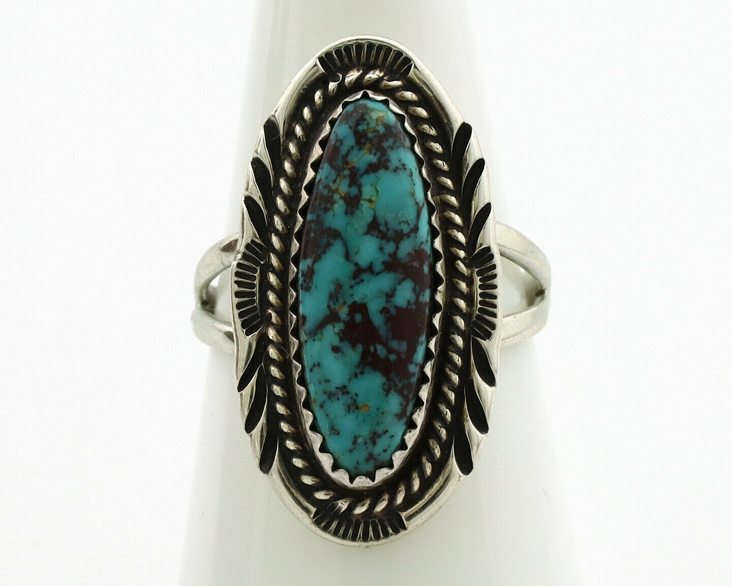 Navajo Ring .925 Silver Spiderweb Turquoise Artist Signed AB C.1980's