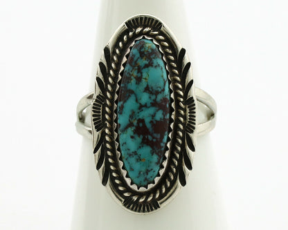 Navajo Ring .925 Silver Spiderweb Turquoise Artist Signed AB C.1980's
