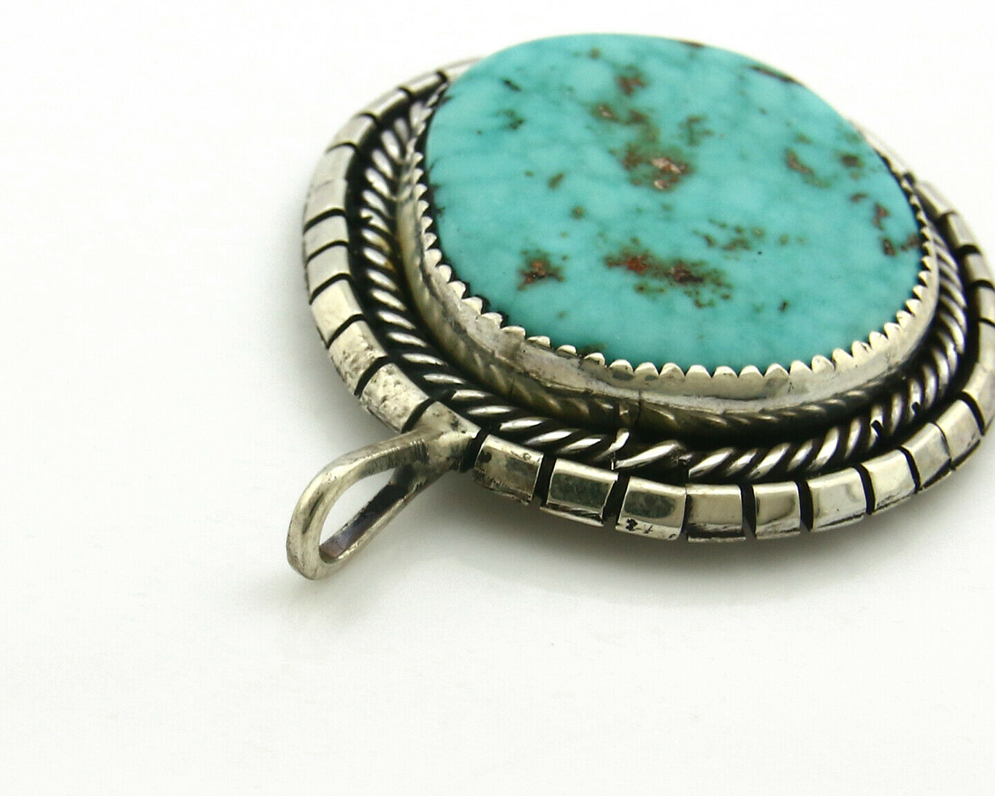 Navajo Pendant .925 Silver Kingman Turquoise Signed Artist Tom Willeto C.80's