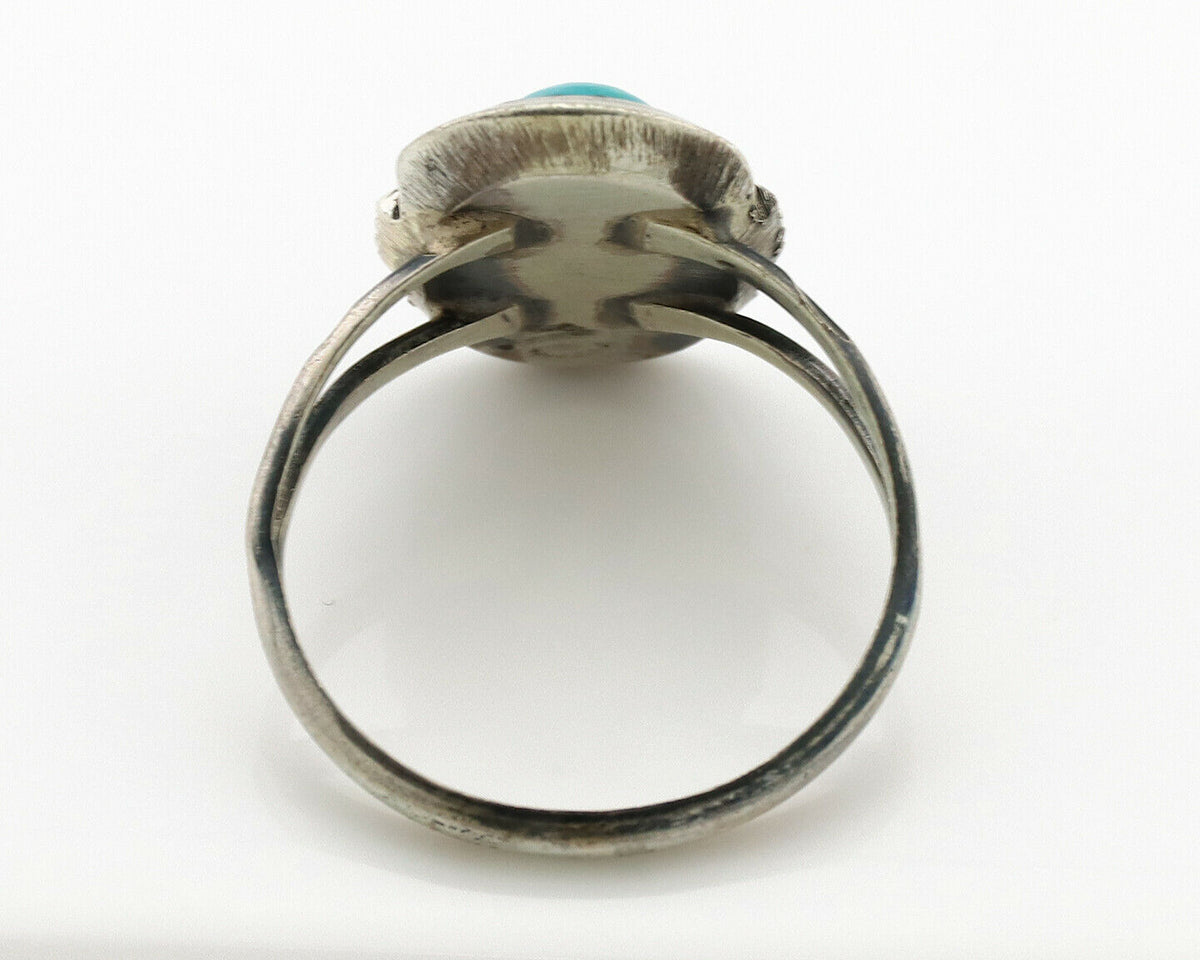 Navajo Ring .925 Silver Nevada Turquoise Native American Artist C.1980's