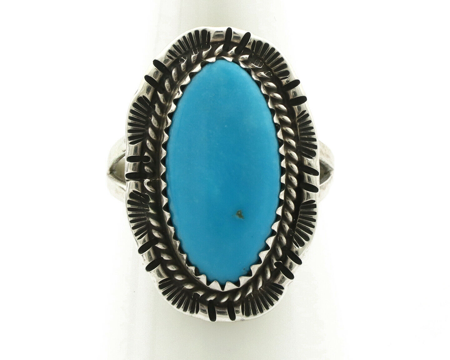 Navajo Ring .925 Silver Turquoise Mountain Signed AB C.80's
