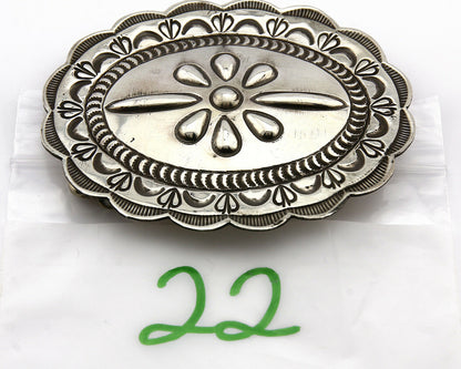 Navajo Belt Buckle .925 Silver Hand Stamped Artist Native American C.80's
