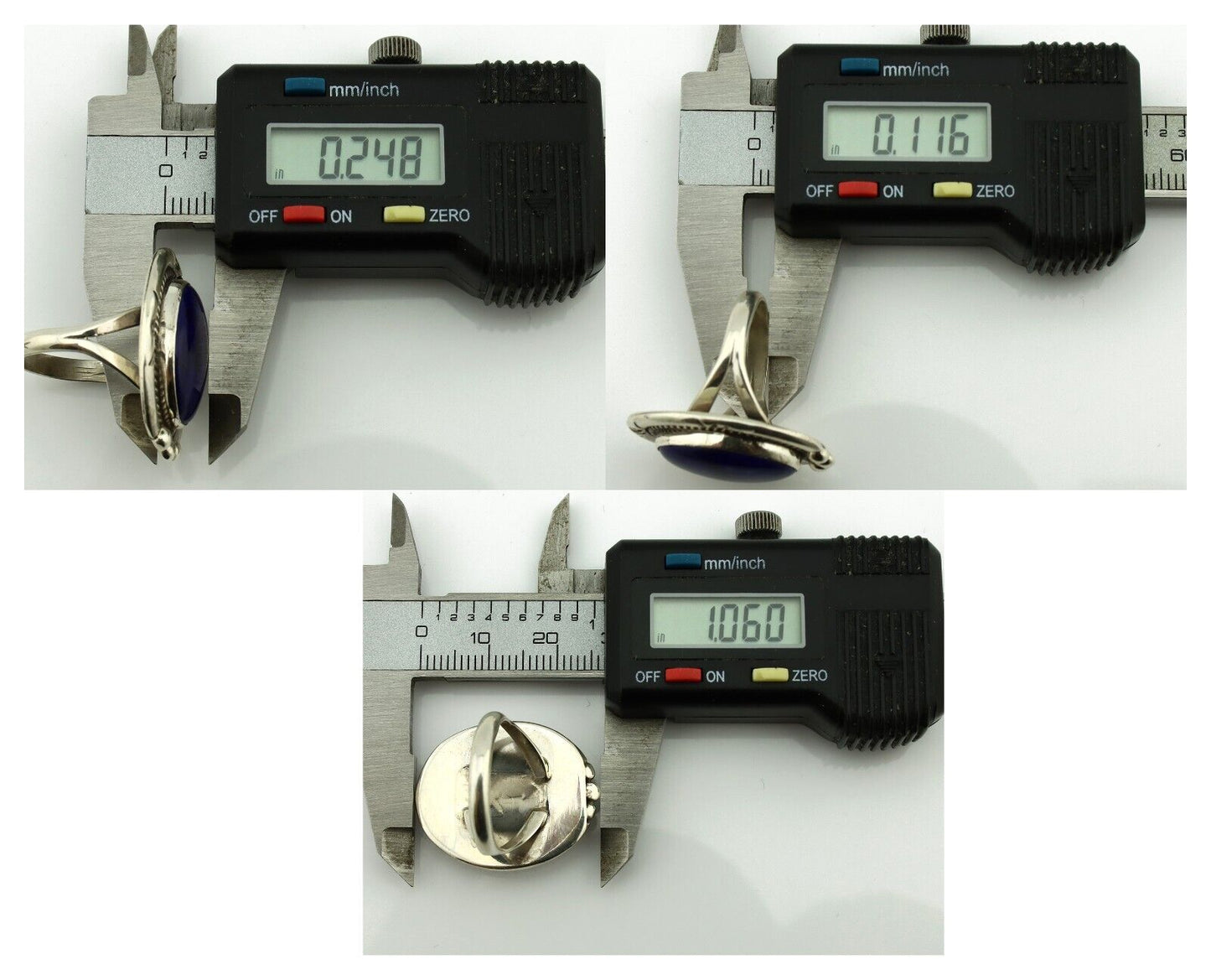 Navajo Hand Stamped Ring 925 Silver Natural Lapis Native American Artist C.80's