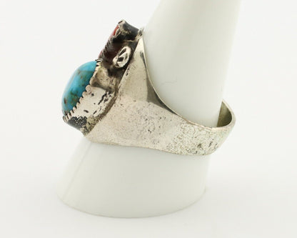 Navajo Ring 925 Silver Blue Turquiose & Mediterranean Coral Native Artist C.80's