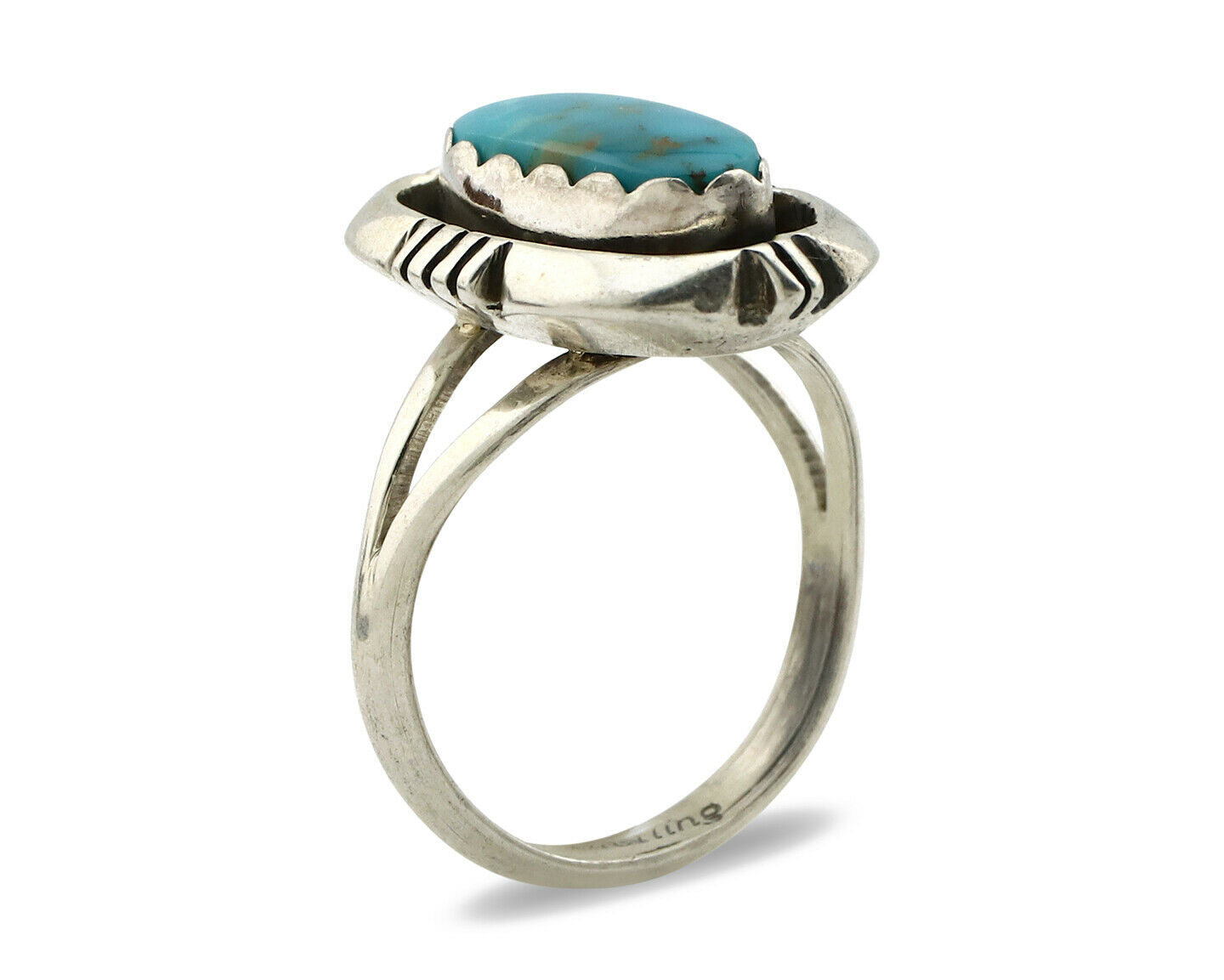 Navajo Ring .925 Silver Blue Gem Turquoise Handmade Native American Artist C80s