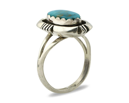 Navajo Ring .925 Silver Blue Gem Turquoise Handmade Native American Artist C80s