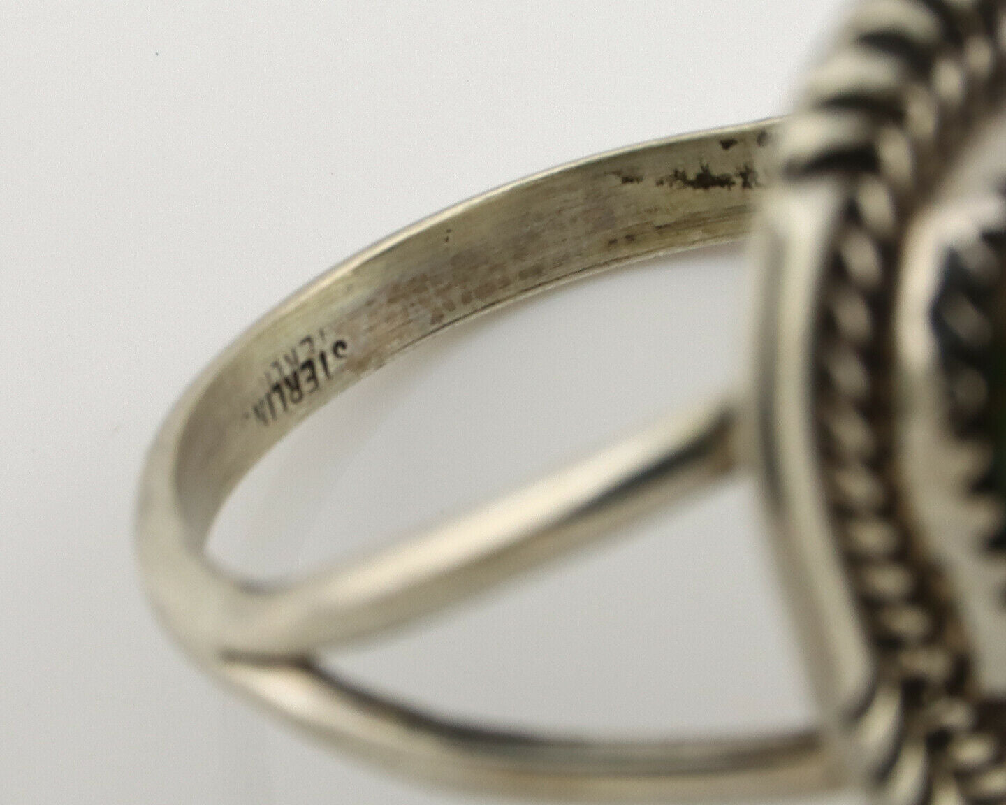 Navajo Ring .925 Silver Kingman Turquoise Artist Signed A C.1980's