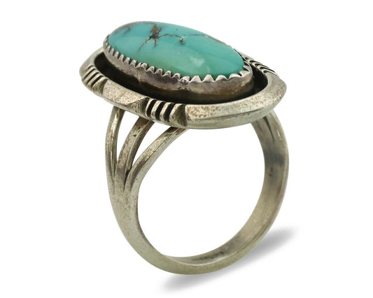 Navajo Ring .925 Silver Kingman Turquoise Native American Artist C.1980's