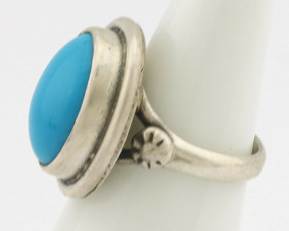 Navajo Ring .925 Silver Natural Blue Turquoise Native American Artist C.1980's