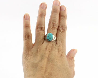 Zuni Ring .925 Silver Natural Blue Turquoise Native American Artist C.1980's