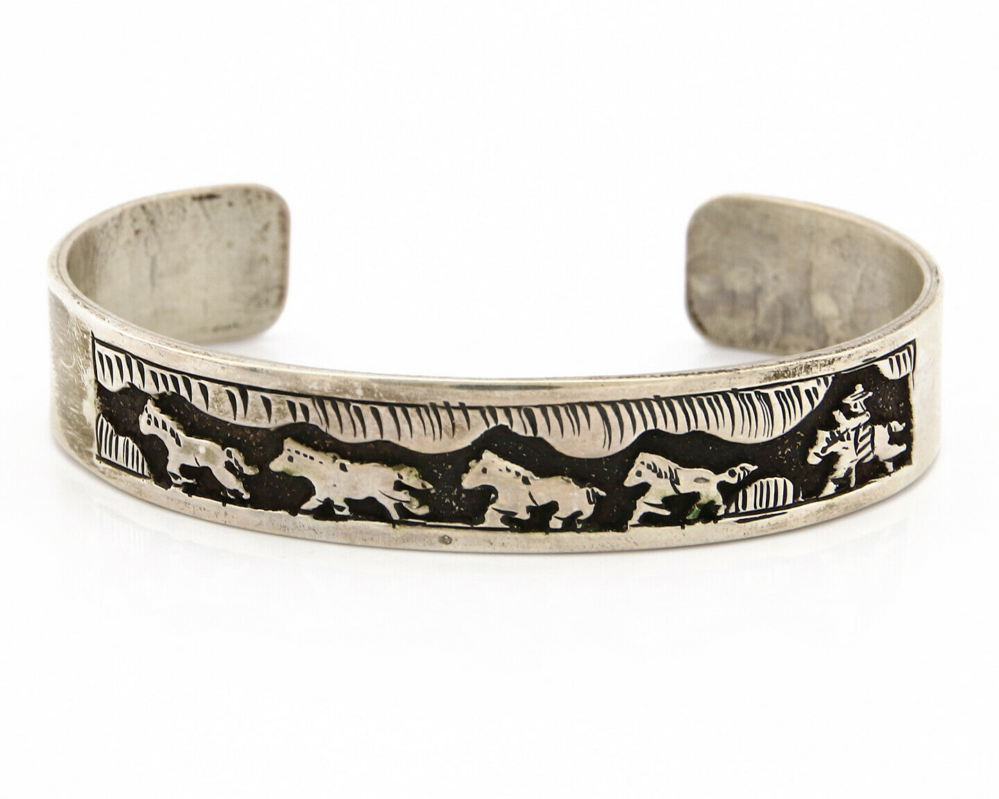 Navajo Bracelet .925 Silver Hand Stamped Overlay Signed HY C.80's