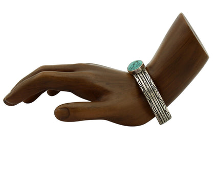 Women's Navajo .925 Silver Blue Spiderweb Turquoise Artist Signed JW C.80's