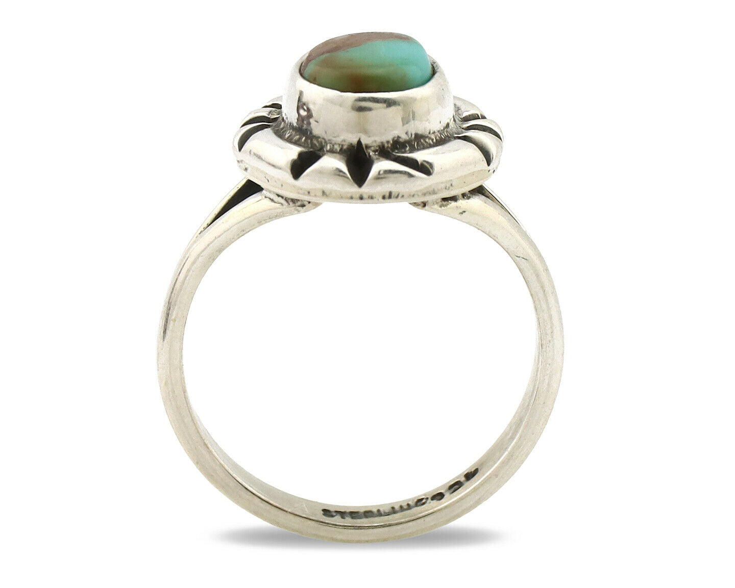 Navajo Ring .925 Silver Kingman Turquoise Artist Signed Gecko C.90's