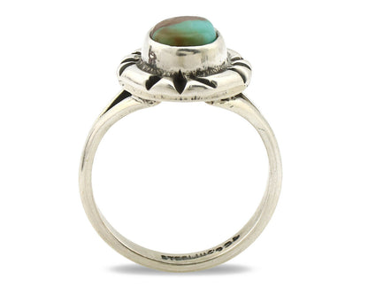 Navajo Ring .925 Silver Kingman Turquoise Artist Signed Gecko C.90's