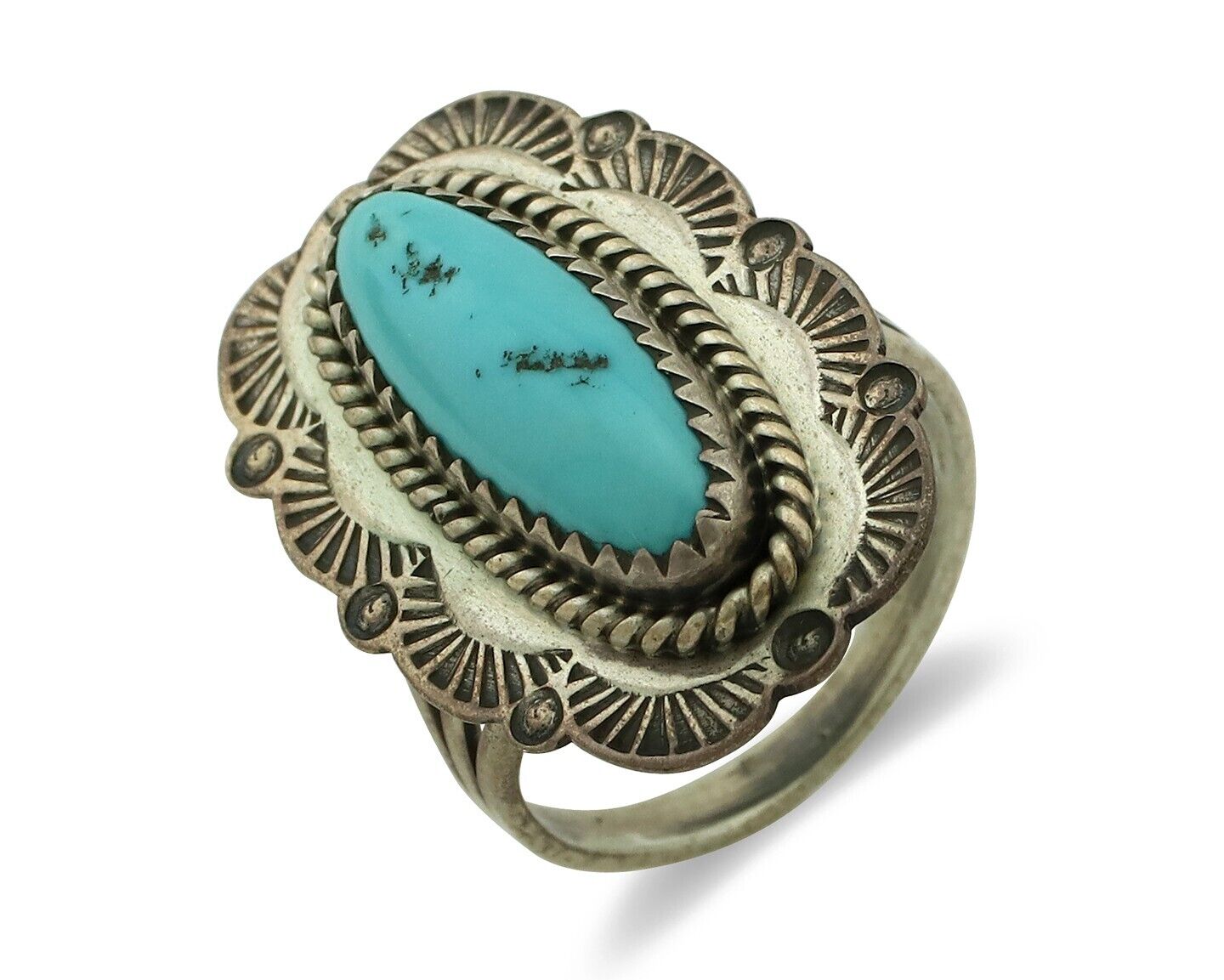 Navajo Ring 925 Silver Blue Turquoise Native American Artist C.80's