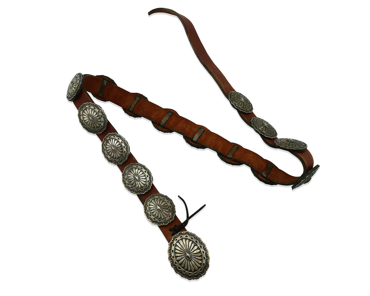 Navajo Concho Belt .925 Silver Hand Stamped Artist Signed Bruce Morgan C.80's