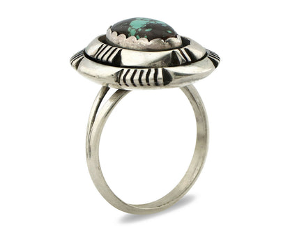 Navajo Ring .925 Silver Spiderweb Turquoise Artist Signed L. M. Nez C80s