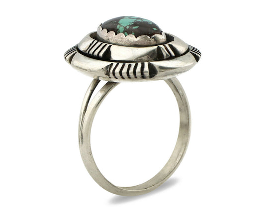 Navajo Ring .925 Silver Spiderweb Turquoise Artist Signed L. M. Nez C80s