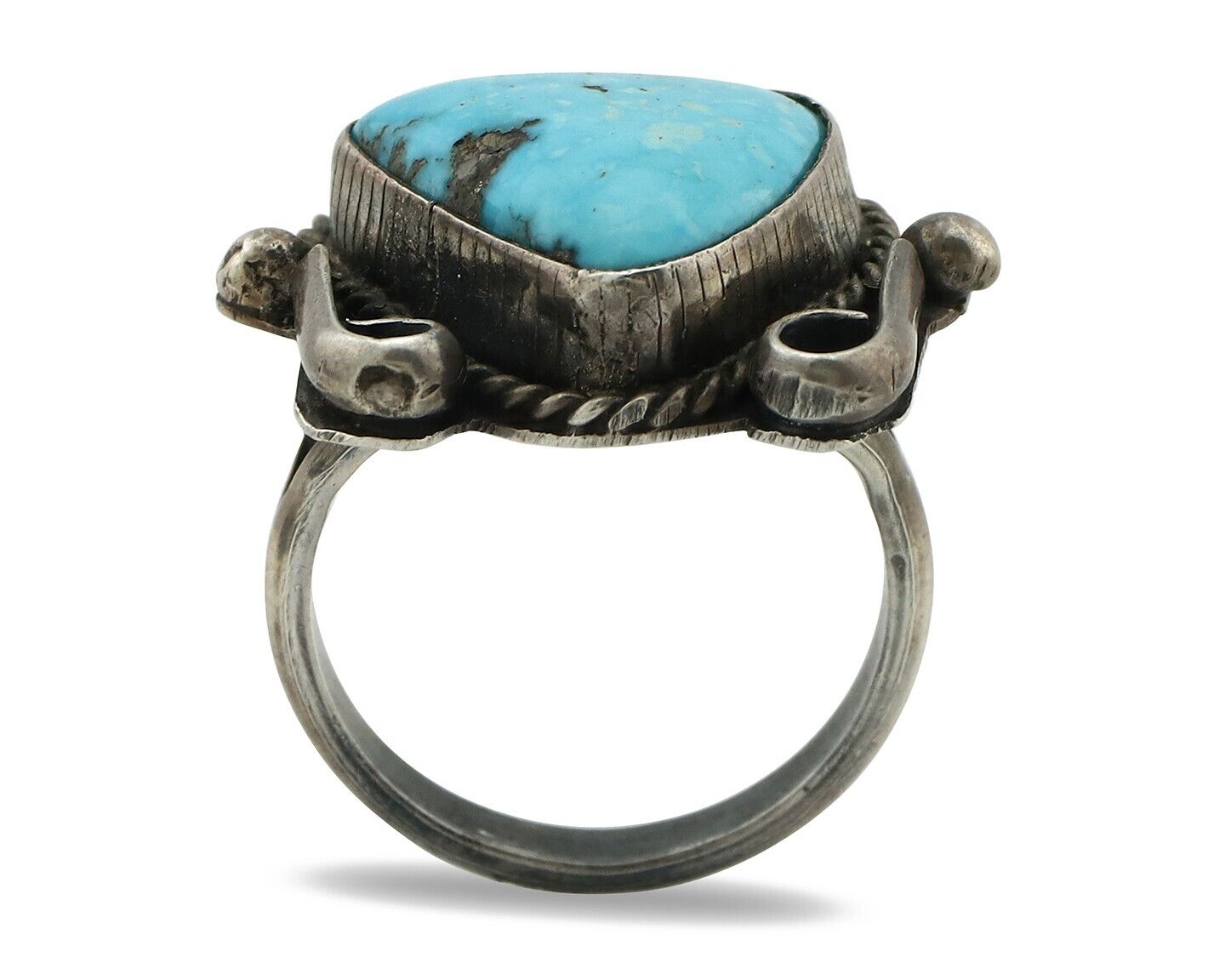 Navajo Ring 925 Silver Morenci Turquoise Native American Artist C.80's