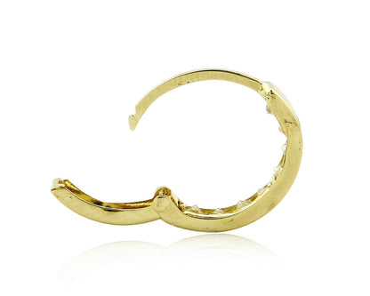 14k Solid Yellow Gold Huggie Earrings 3mm x 16mm Hoop Earrings With CZ