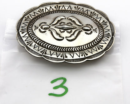 Navajo Belt Buckle .925 Silver Hand Stamped Artist Native American C.80's