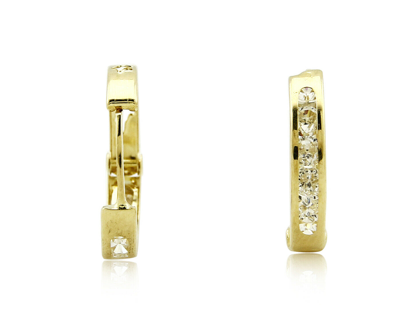 Women's 3.0 mm x 14 mm REAL 14k SOLID YELLOW GOLD Simulated Diamond Hoop Earring