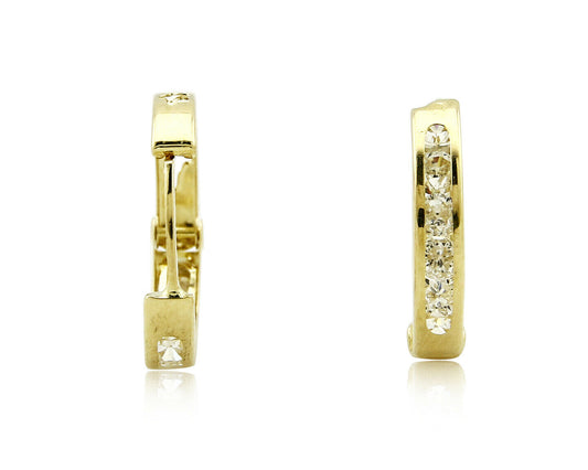 Women's 3.0 mm x 14 mm REAL 14k SOLID YELLOW GOLD Simulated Diamond Hoop Earring