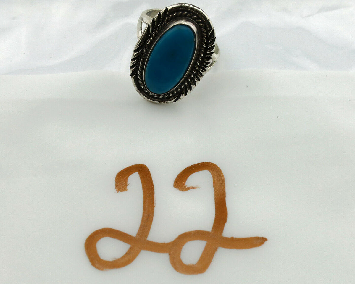 Navajo Ring .925 Silver Blue Turquoise Artist Signed Begay C.1980's