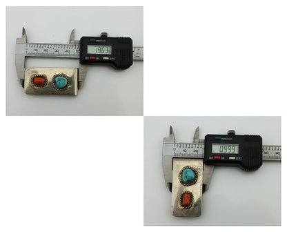 Navajo Money Clip 925 Silver & 999 Nickel Natural Turquoise & Coral Artist C80