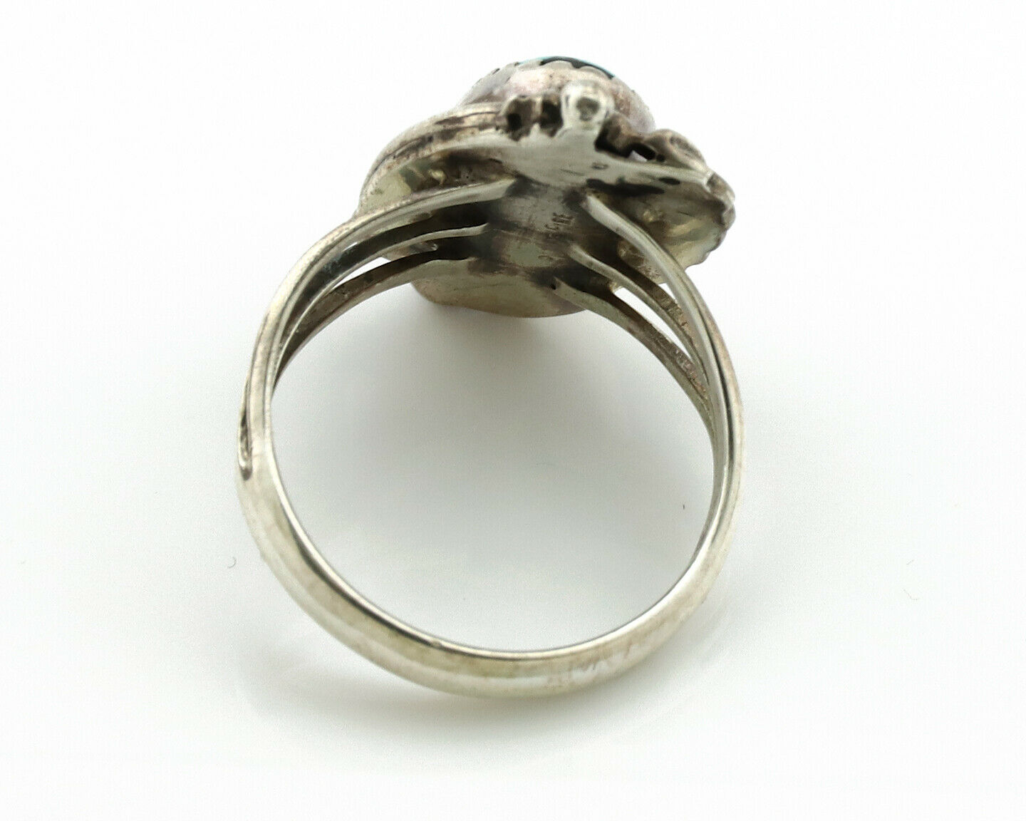 Navajo Ring .925 Silver Spiderweb Turquoise Artist Signed Fire C.1980's