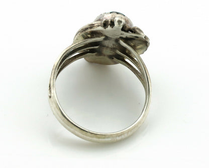 Navajo Ring .925 Silver Spiderweb Turquoise Artist Signed Fire C.1980's