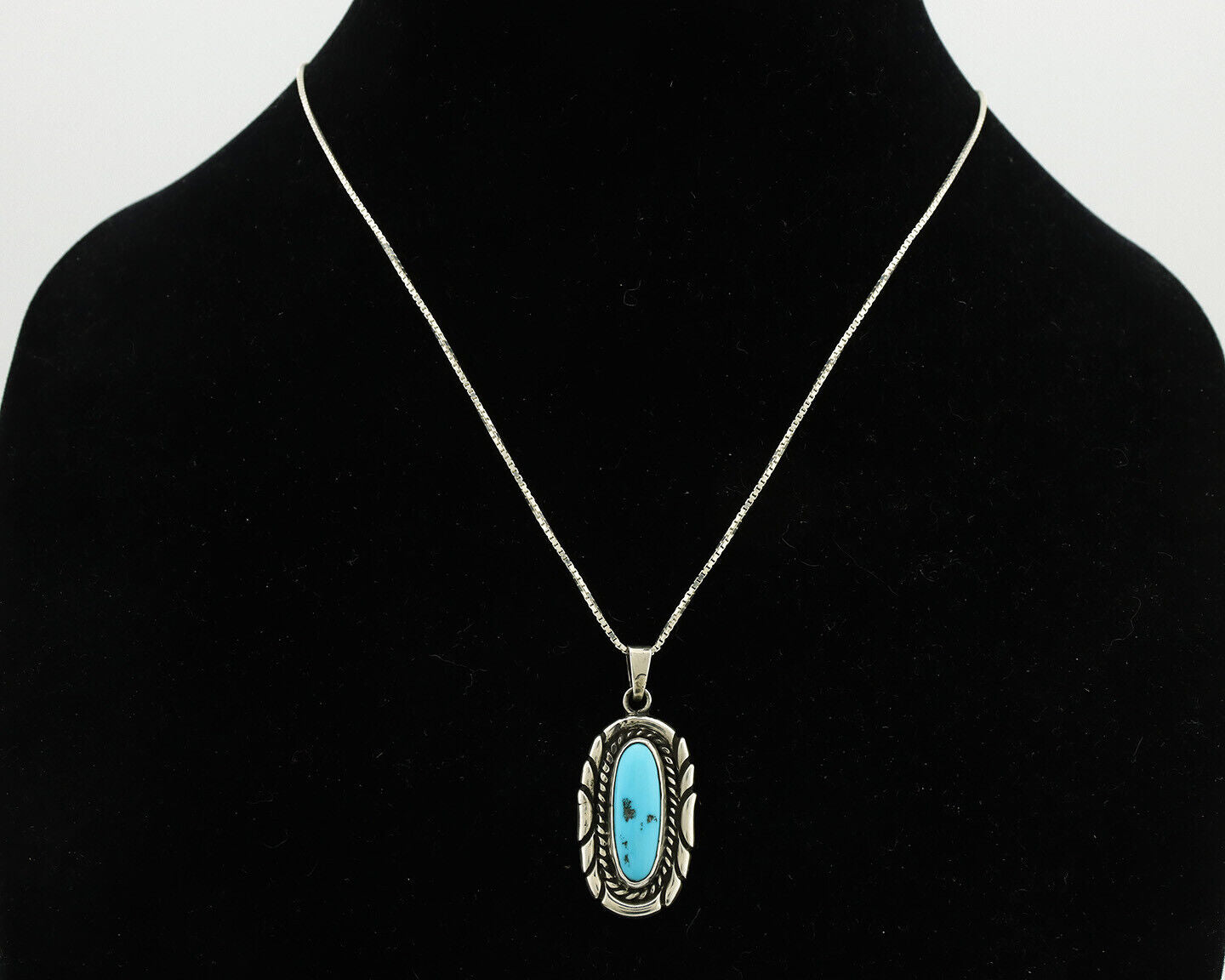 Navajo Necklace .925 Silver Sleeping Beauty Turquoise Signed M Montoya C.80's