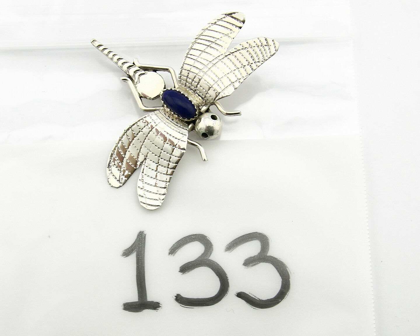 Navajo Pin Pendant .925 Silver Natural Lapis Signed Artist Frank Yazzie C80s