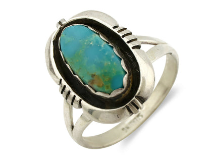 Navajo Ring .925 Silver Kingman Turquoise Artist Signed Apache C.80's